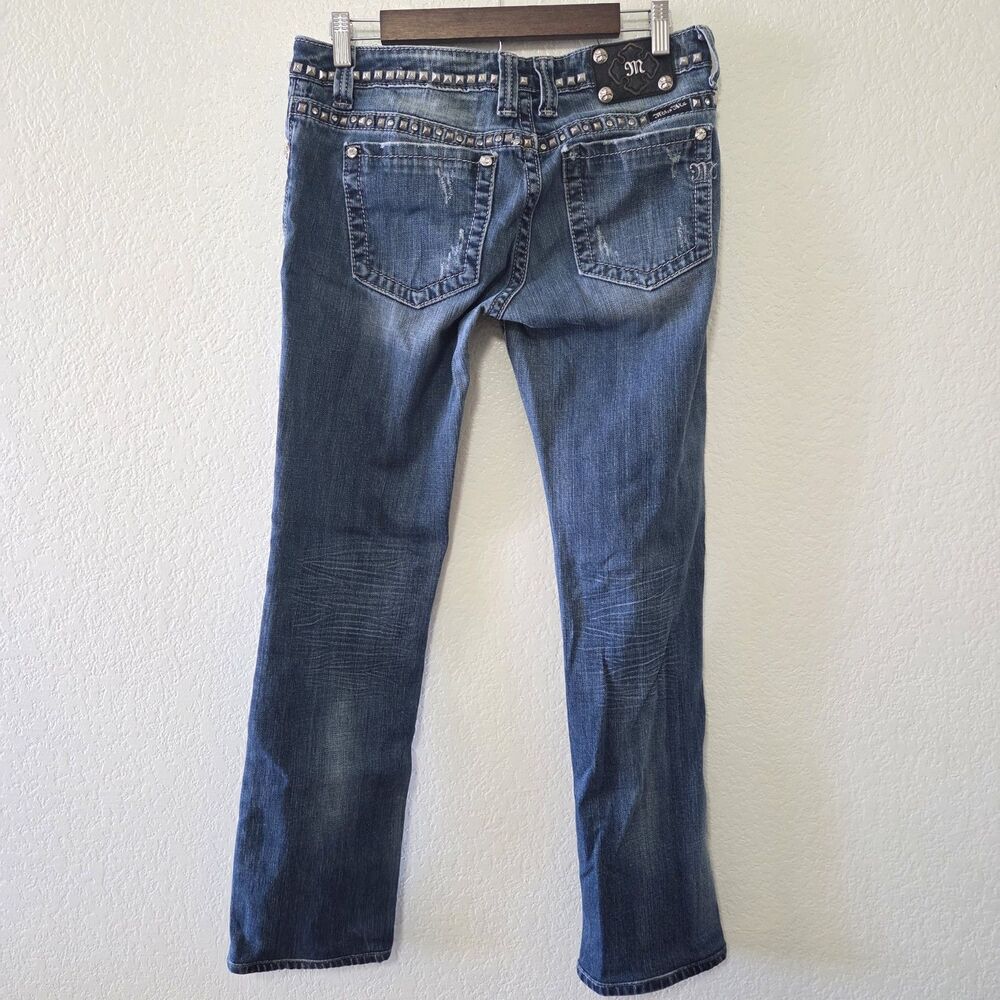 Miss Me JP5135BCL Straight Leg Distressed Jeans Size 29 Blue Studded Rhinestone - Picture 3 of 7